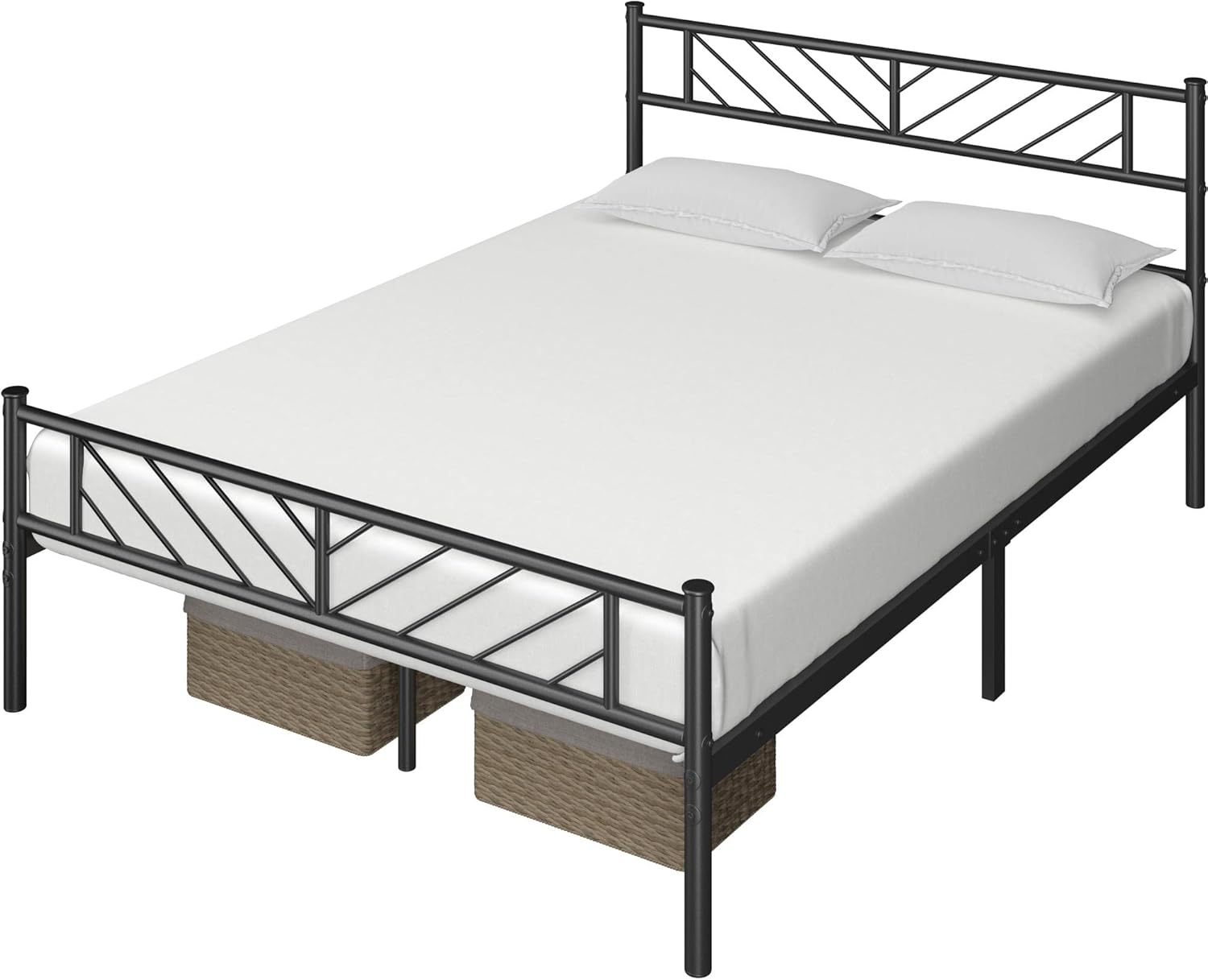 Yaheetech Full Size Bed Frame Metal Platform with Durable Supports, Mattress Foundation with Arrow Design Headboard Storage Clearance. Easy Assembly, No Box Spring Needed, Black - Image 9