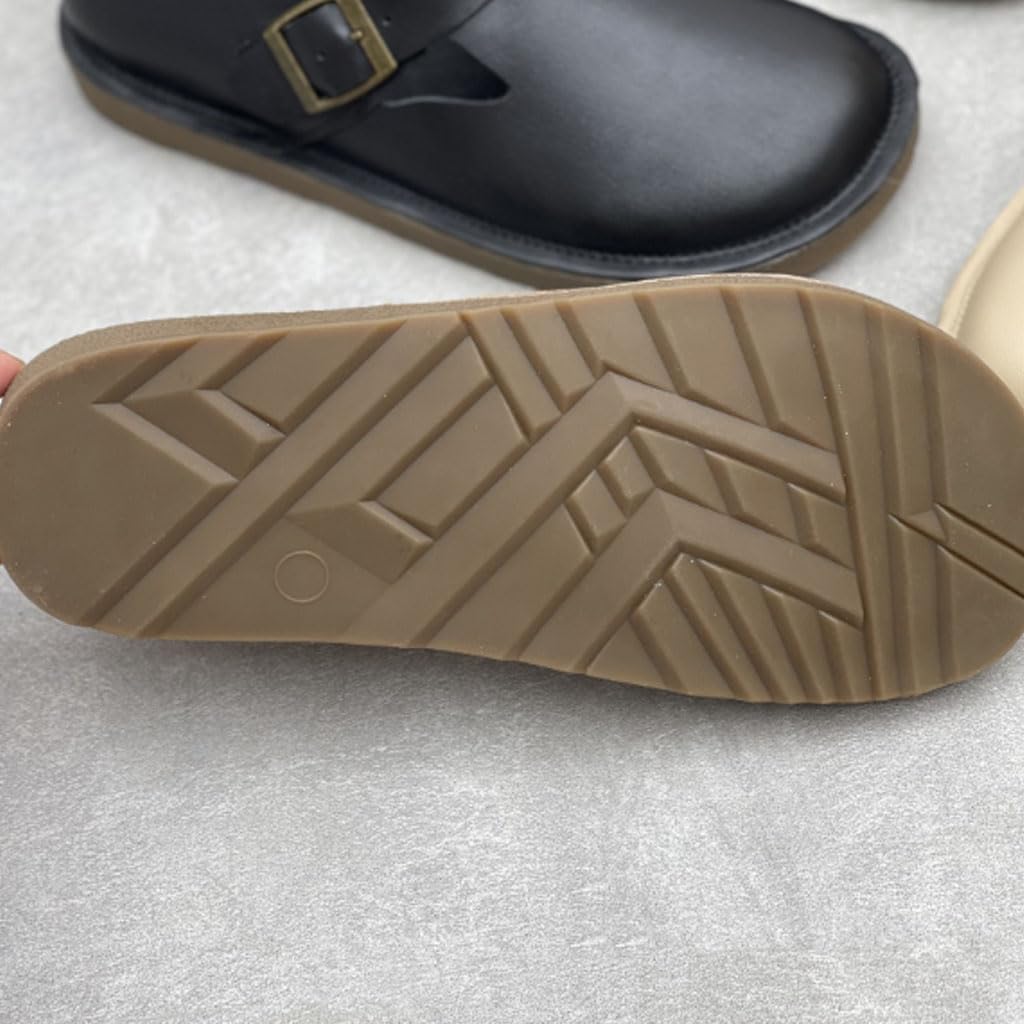 Zapatillas Mujer Planos Piel Auténtica Hebilla Punta Estilo Vintage
