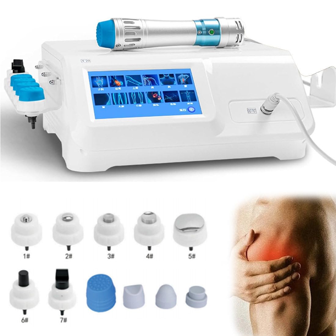 Shockwave Terapia Macchina per Sollievo dal Dolore, Massaggiatore Dei Tessuti Profondi per Schiena, Vita e Gamba con 10 Teste, Smart Touchscreen