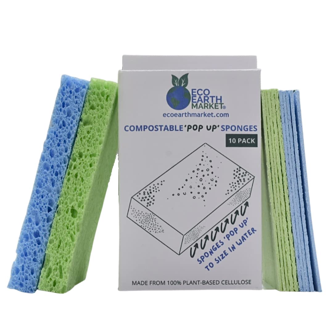 Compostable 'Pop Up' Sponges (10 Pack) | Eco-Friendly | Plastic-Free | Plant-Based | Reusable | Natural | Zero Waste | Biodegradable