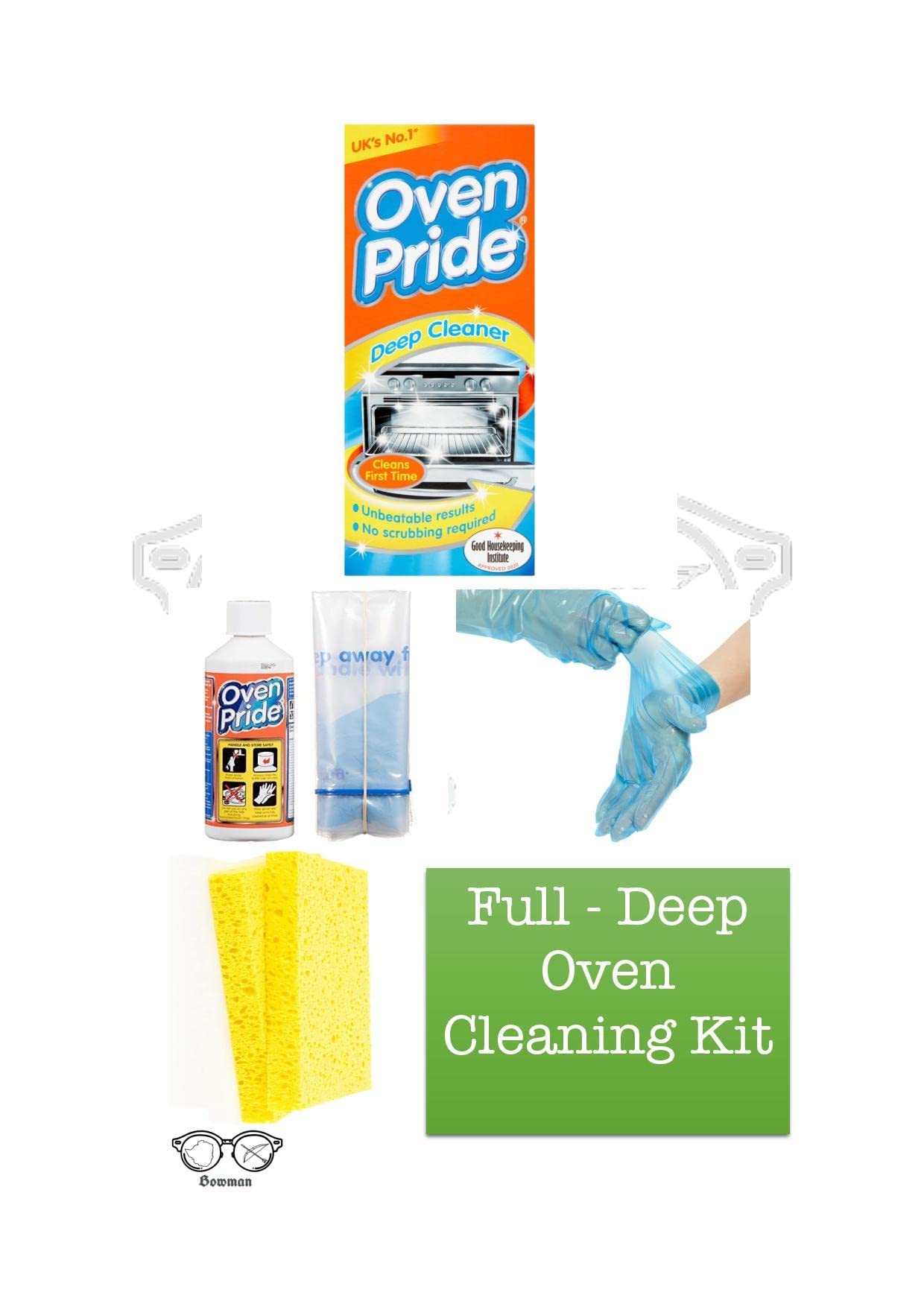 Oven Pride Nettoyant pour four avec éponge et sacs pour nettoyer les grilles de four et le gril + gants faciles à utiliser (instructions incluses) Kit complet de nettoyage pour four profond