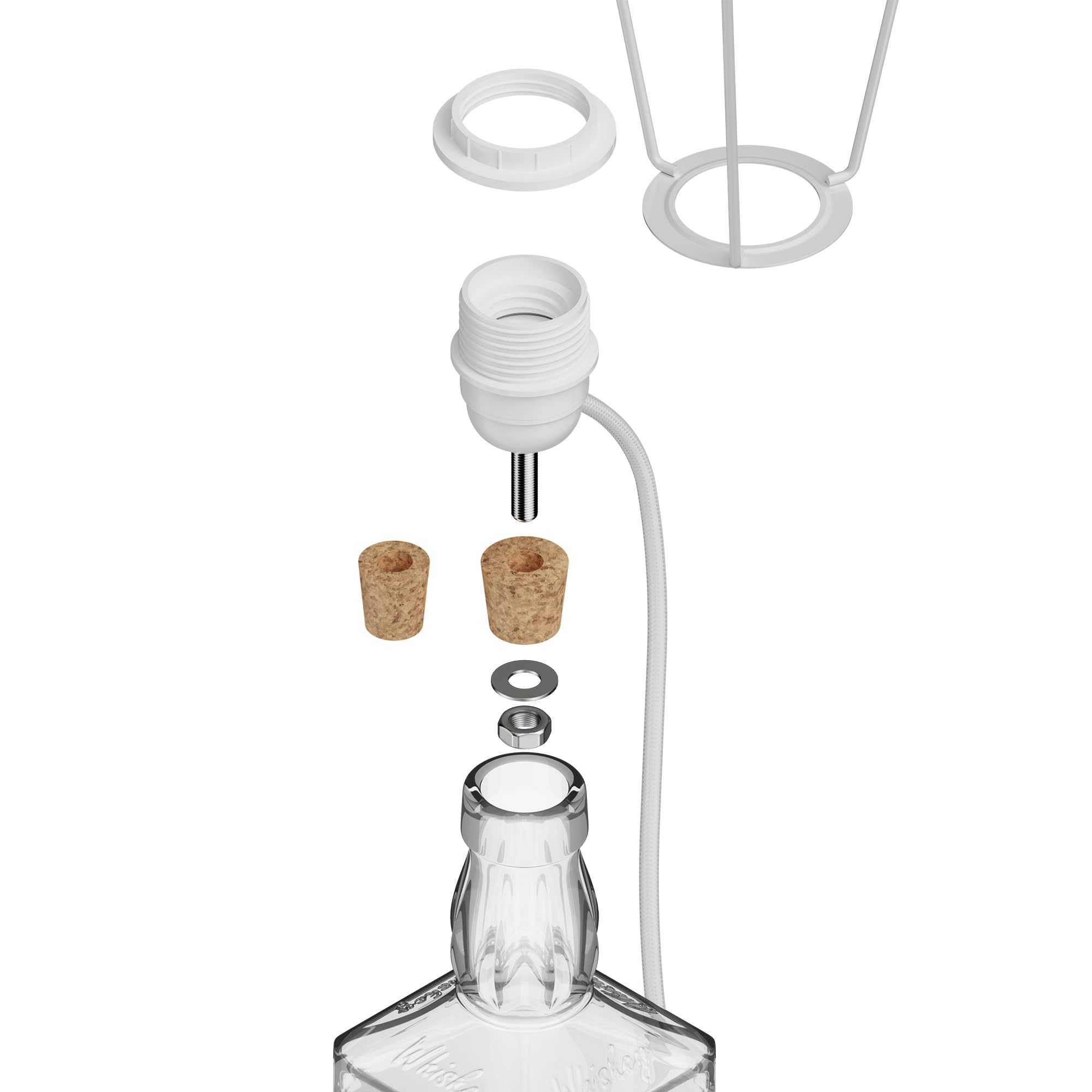 ledscom.de 2 pezzi lampada da tavolo in sughero FLAKO con interruttore e cavo tessile, bianco, 1x E27 max. 60W, senza bottiglia, senza lampadina