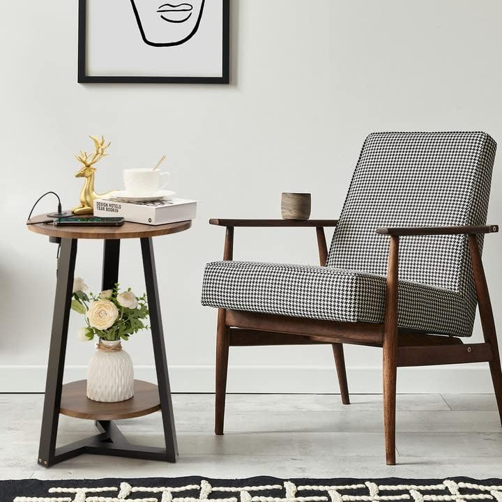 TINSAWOOD End Table with USB Ports and Outlet, Small Round Tables for