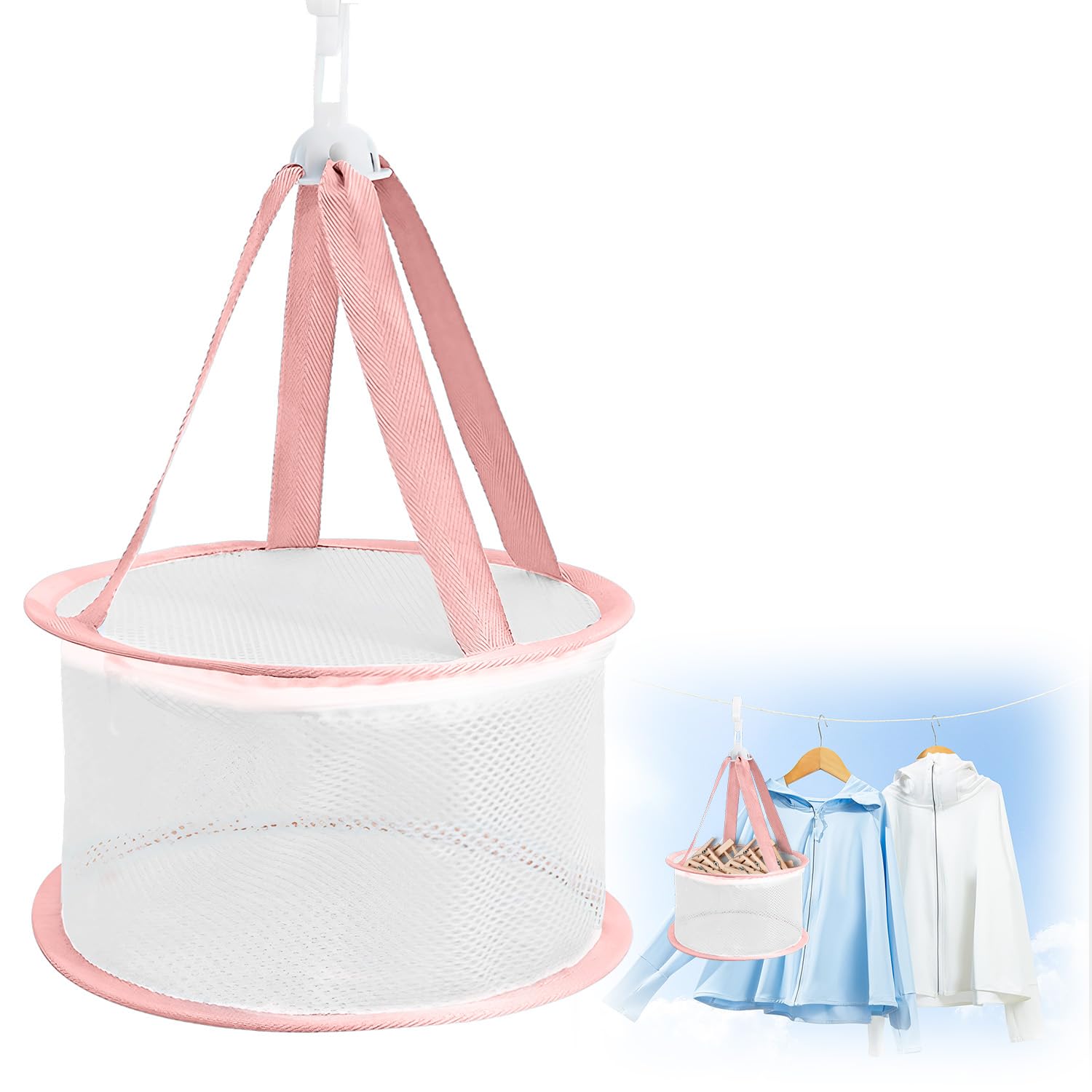 Srumvoat Peg Bag, Peg Basket for Washing Line with Hanger, Durable Mesh Peg Bag with Covers for Clothes Pegs and Laundry Storage, Windproof Hook for Outdoor and Indoor Use