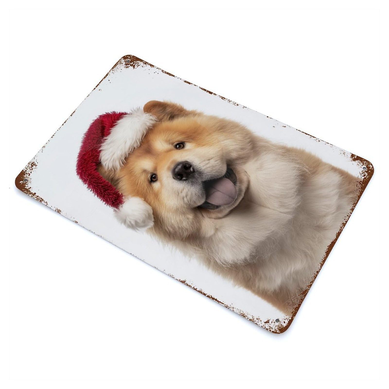 Chow Chow Dog with Santa Hat Vintage Wall Sign 11.8"x7.9", Rust Effect Metal Decor for Cafe, Home Bar And Lounge Decor