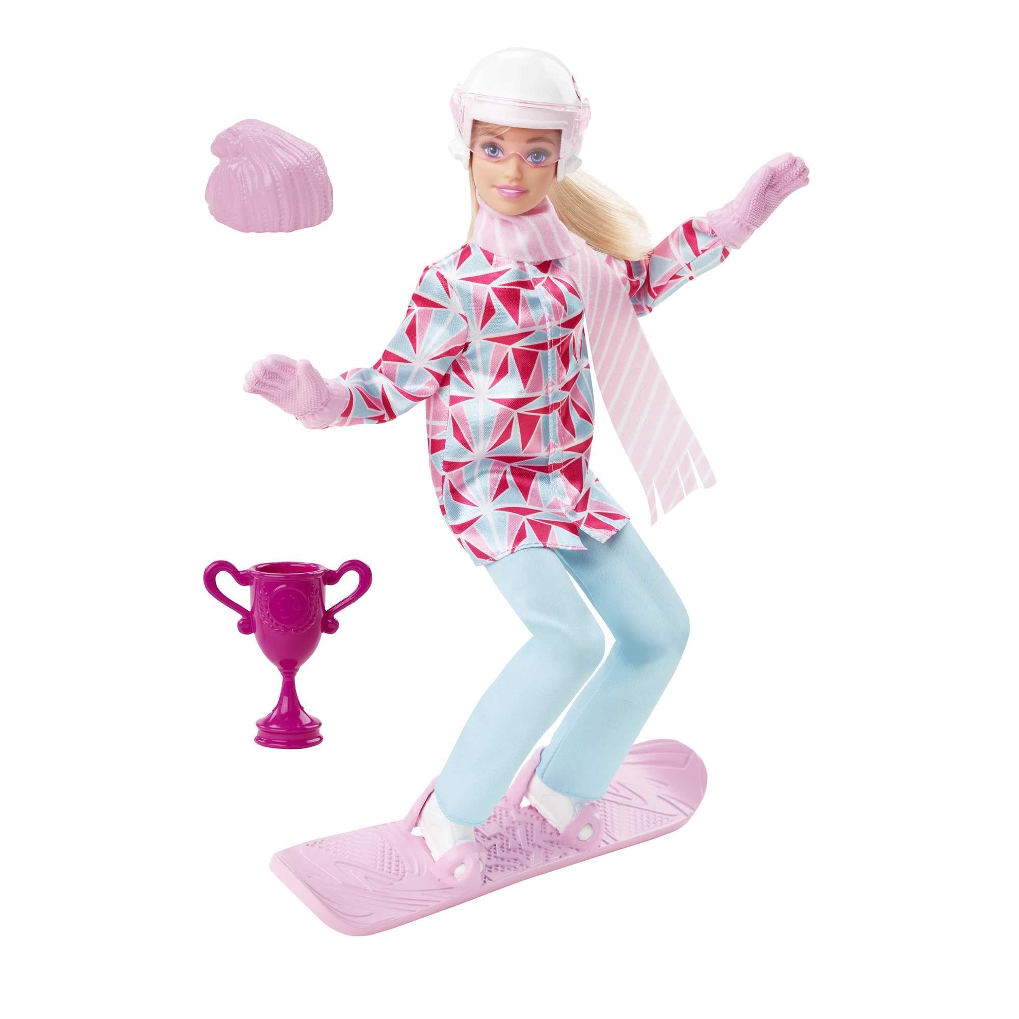 Barbie Muñeca Rubia Deportista de Invierno, Articulada, con Atuendo y Tabla de Snowboard y Trofeo, 30,48 cm, Regalo para Niños de 3+ Años