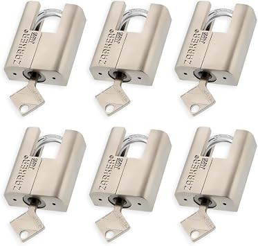J45S keyed Alike Padlocks, Heavy Duty Stainless Steel Shackle Lock, 18 Keys, Waterproof and Rustproof Storage, Warehouses, Garage, Outdoors, 6-Pack