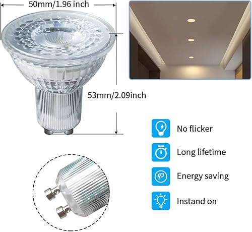 Miniatura 22 de Bombilla LED GU10 de 5 W, sin parpadeo, equivalente a 40 W, 6000 K, luz diurna blanca fría, foco de gran angular, luz de riel empotrada, luz 4 x