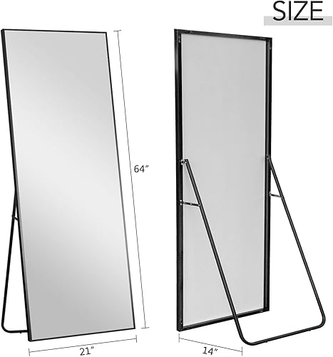 Miniatura 6 de Espejo de cuerpo entero de aleación de aluminio, marco delgado, para colgarse o como espejo de piso apoyado contra la pared, para dormitorio,
