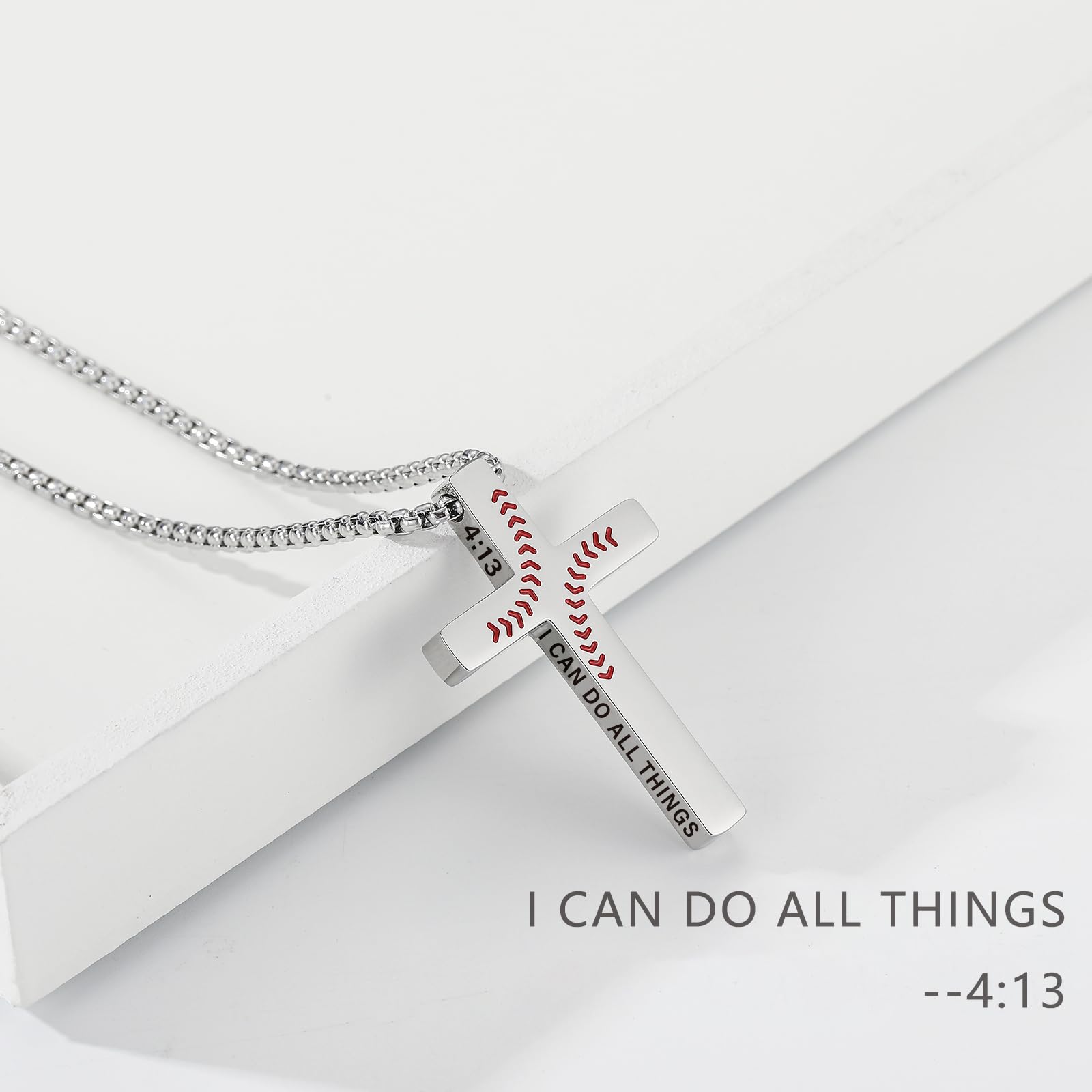 Baseball Bible Verse Cross Necklace for Boys Men, Stainless Steel Cross Pendant Chain Christian Religious Baseball Stuff Accessories Jewelry Gifts for Son Kids Teens Team