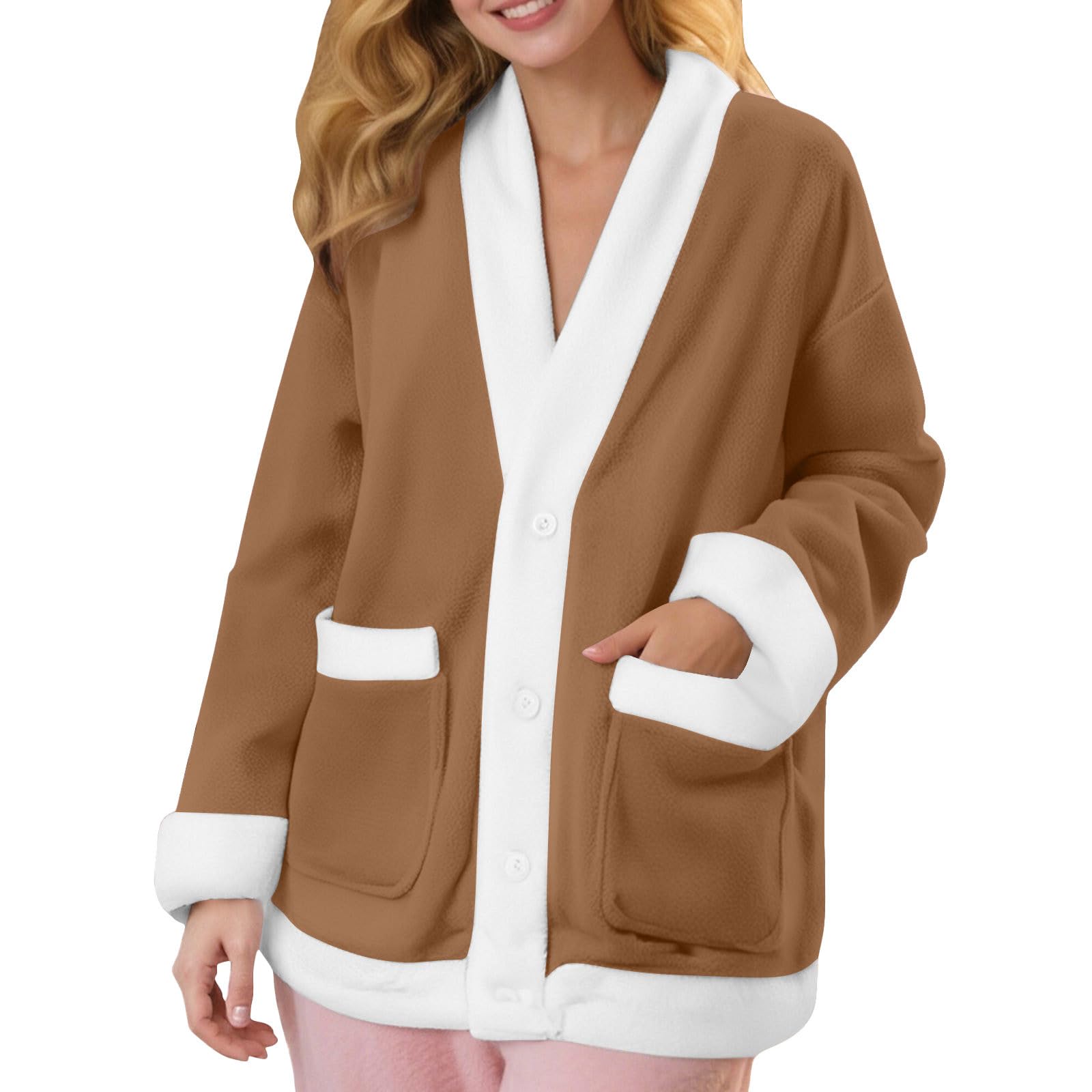 Cardigan de lana largo para mujer en color liso con manga larga 6