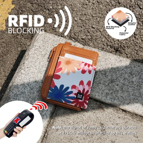 Image of Credit Card Holder Wallet for Women Slim Minimalist Wallet RFID Blocking Leather Wallets Elastic Front Pocket Wallet for Women with Zipper Pocket