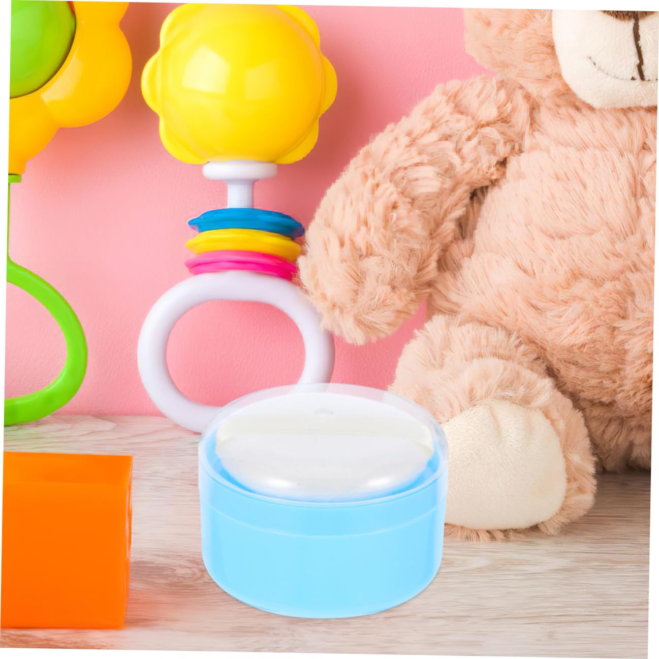 Tragbare Babypuderdose mit Bequemer Puderquaste aus Kunststoff und Textilbaumwolle Praktische Aufbewahrungsbox für Babypuder zur Täglichen Anwendung zu Hause