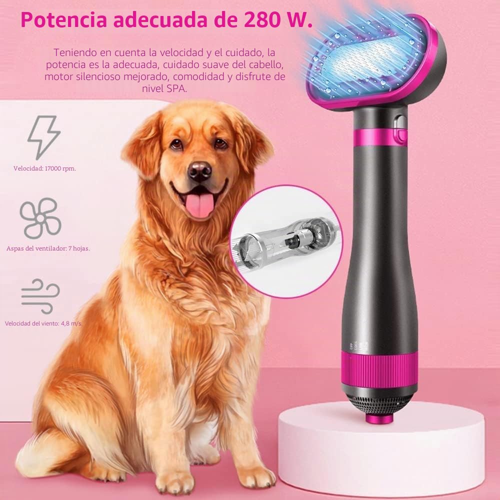 OBEST Secador de Pelo para Mascotas 2 en 1 con Cepillo, Empuñadura Cómoda | Secador de Pelo Portátil de Viaje para Perros con Temperatura Ajustable para Perros y Gatos Pequeños y Medianos