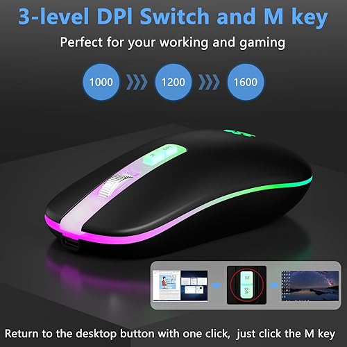 Miniatura 4 de Ratón inalámbrico, retroiluminado LED portátil delgado para computadora portátil, PC, computadora, MacBook, iPad, Chromebook, cuaderno, mouse