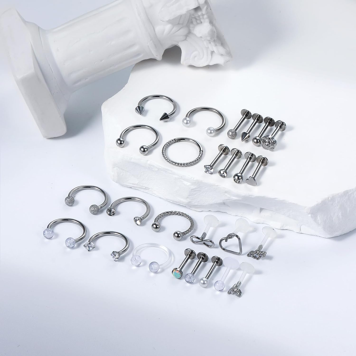 Vsnnsns 16G Lip Rings Stainless Steel Horseshoe Snake Bite Monroe Labret Medusa Lip Piercing Jewelry Tragus Daith Forward Helix Conch Cartilage Earrings Studs Piercing Jewelry for Women Men 16 Gauge