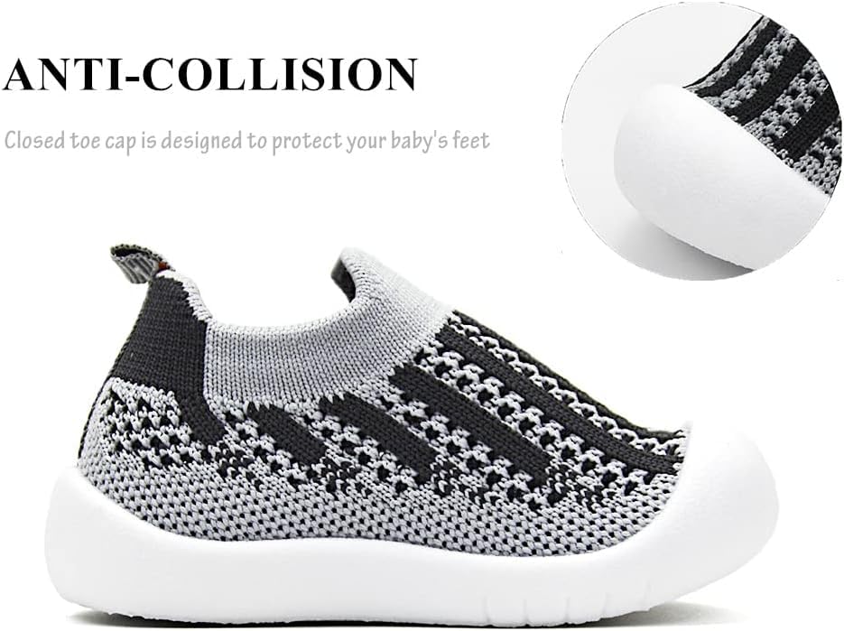 Image of Baby Toddler First Walker Shoes Kids Trainers Lightweight Breathable Walking Slip On Sneakers Non Slip Soft Sole Slippers Indoor Outdoor Boys Girls