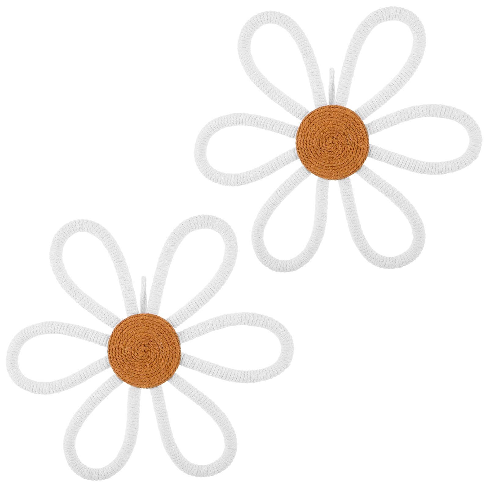 FRCOLOR Boho Daisy Wall Decor Aesthetic Decoration for Nursery Room 2pcs Floral Hanging Art Lightweight Cotton Rope Easy Placement, 25cm for Bedroom and Farmhouse