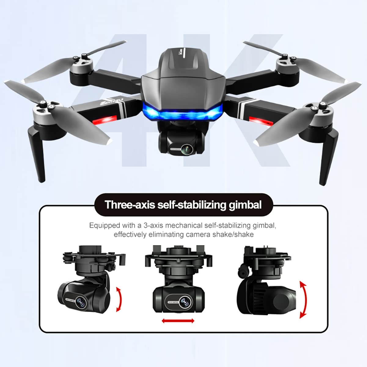 Quadrirotore RC con Doppia Fotocamera 4k, Drone Video per Adulti, Testa Meccanica a Tre Assi, modalità Senza Testa, Trasmissione di Immagini 5G HD, Volo traiettoria, Ritorno a Una Chiave, du