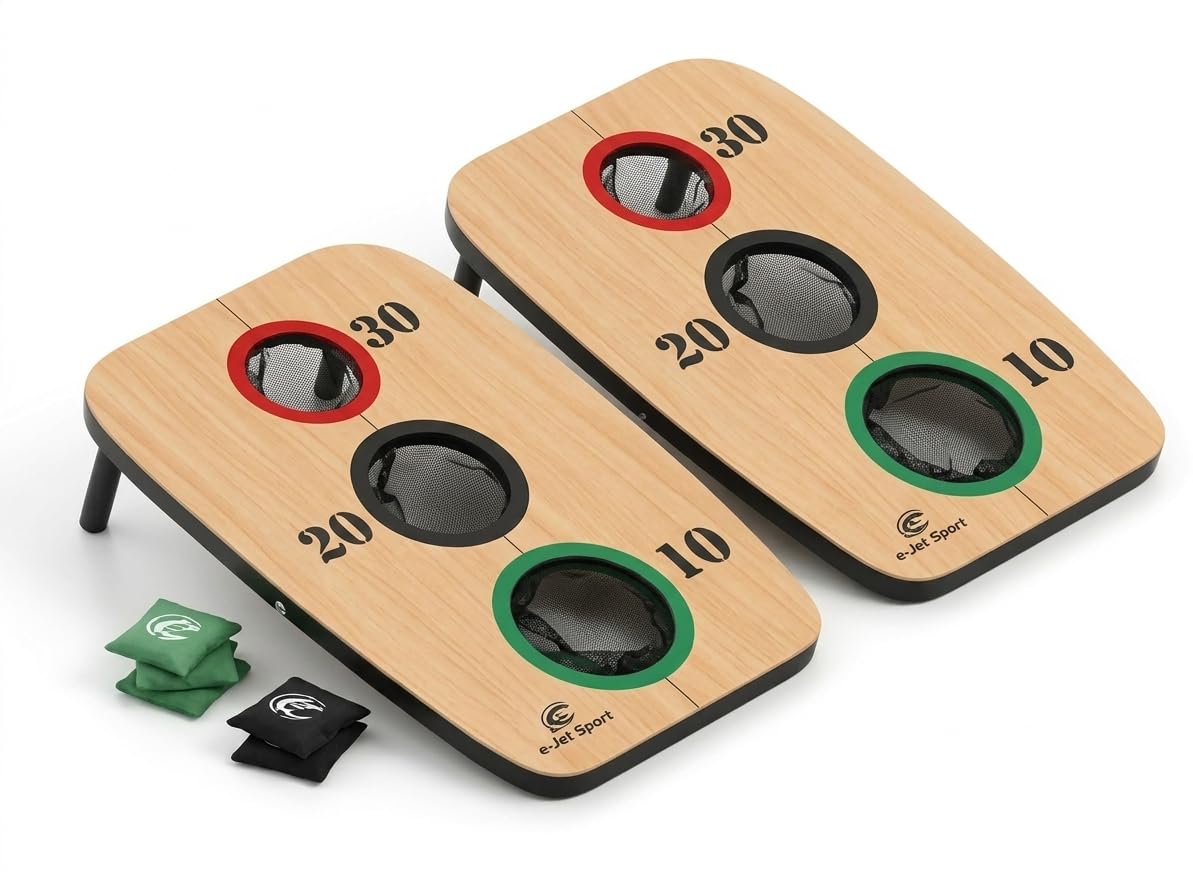3 Hole Bean Bag Toss Cornhole Spiel - Wurfspiel mit Sandsäcken - Outdoor Geschicklichkeitsspiel für Kinder und Erwachsene - Klappbare Holzbretter mit 6 Wurfsäcken