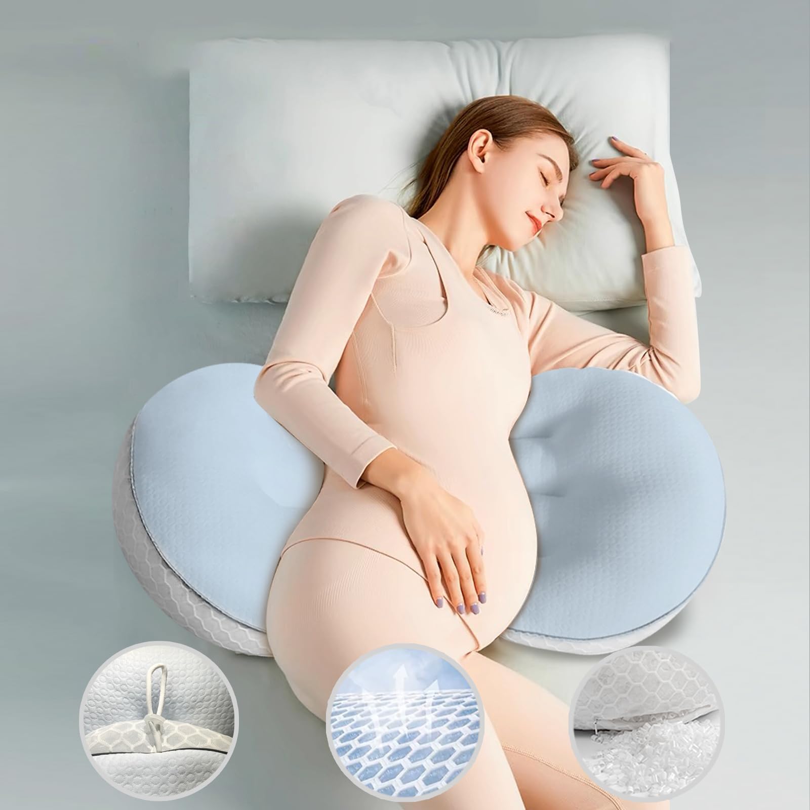 Gresource Pregnancy Pillows, PE Filling Body Pillow for Sleeping with Breathable Mesh Cover, Detachable and Adjustable for Back, HIPS, Legs and Belly Maternity Pillow (Blue)
