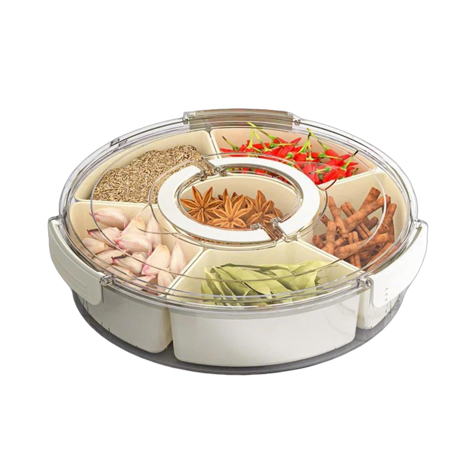 Portable Spices Holder with 6 Compartment Kitchen Seasoning Box with Handle Practical Condiment Storage Container