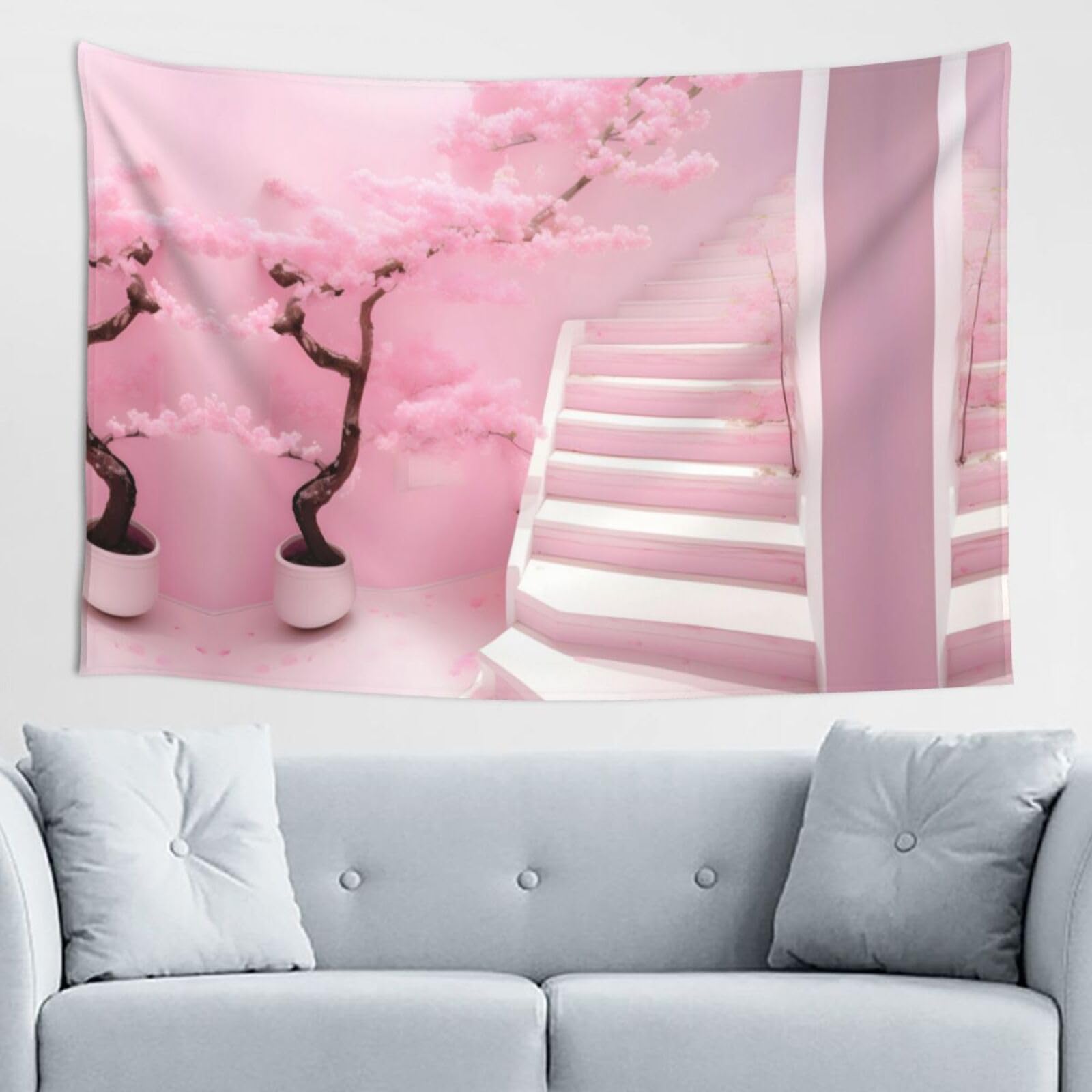 ZZYYDS Cherry blossom white staircase Wall Decor Tapestry 60x40in, Wall Hanging, Home Decor, Dorm Decor, Porch Tapestry, etc.