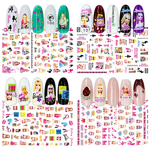 Miotlsy 12 Hojas Barbie Nail Art Stickers Calcomanías Niñas,Nail Art Stickers Autoadhesivo...