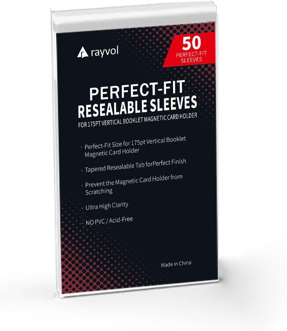 Rayvol Resealable Team Bags for 175PT Vertical Booklet Magnetic Card Holder, Exact Fit Sleeves for 175PT Vertical Booklet Cards(50 Count)