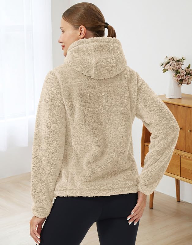 Pioneer Camp Fleecejacke Damen mit Kapuze Warm Flauschig High-Pile Teddyfleece Vollreißverschluss Outdoor Kuscheljacke Sherpa Jacke für Alltag Zuhause