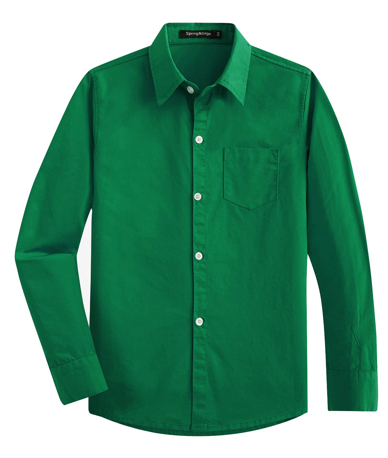 Spring&Gege Boys' Long Sleeve Woven Dress Shirt Formal School Uniform Button Down Shirt