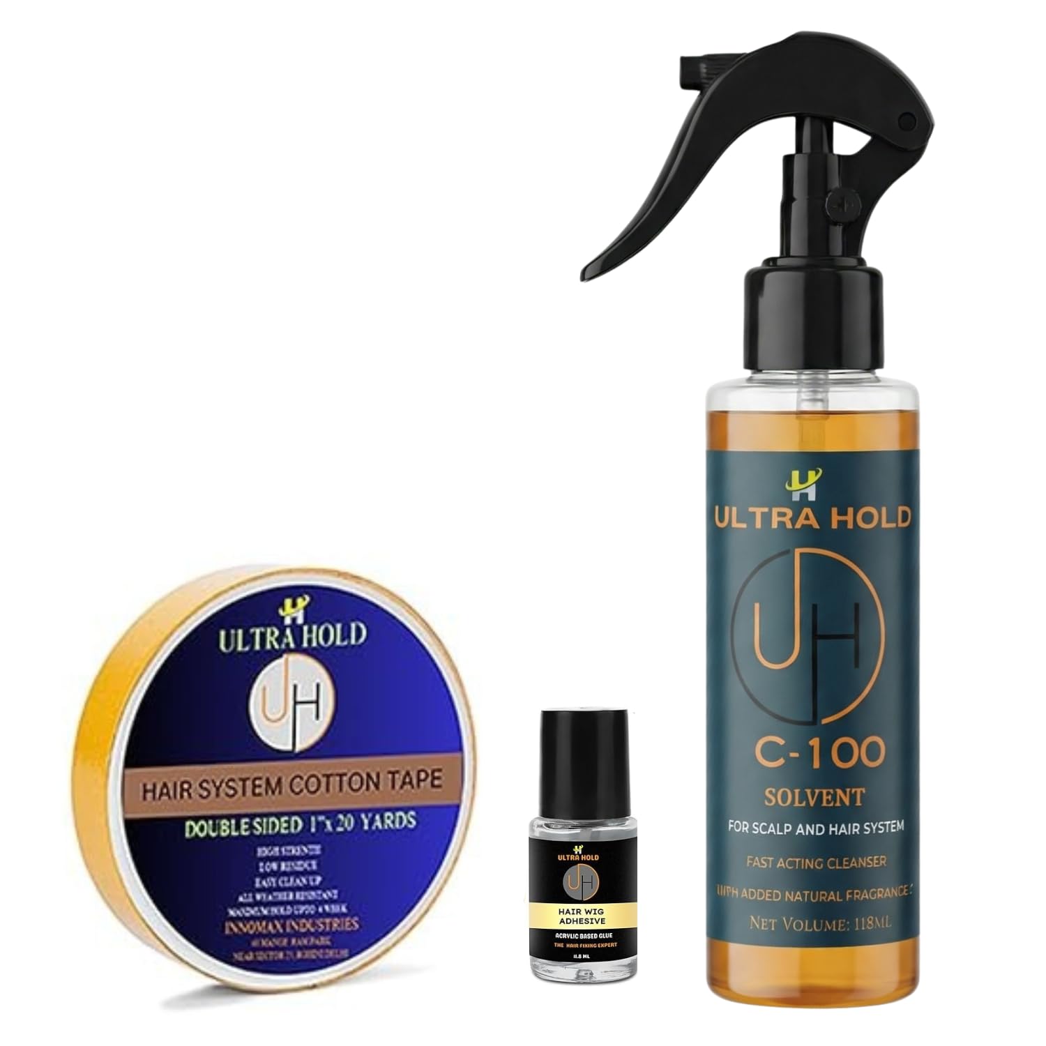 Ultra Hold Hair Patch Care Trio–Waterproof Cotton Wig Tape (20meter), C100 Solvent Spray (118ml) & Wig Adhesive Glue (11.8ml) | Strong Hold & Easy Cleanup | Hair Patch Kit for Men & Women | Unisex Use-image-30