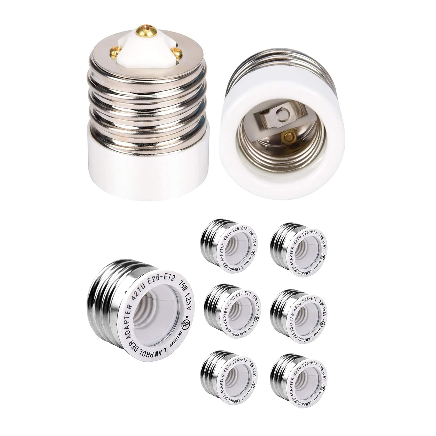 JACKYLED 2 Pack UL-Listed E39 to E26 Adapter and 6-Pack E26 to E12 Adapters