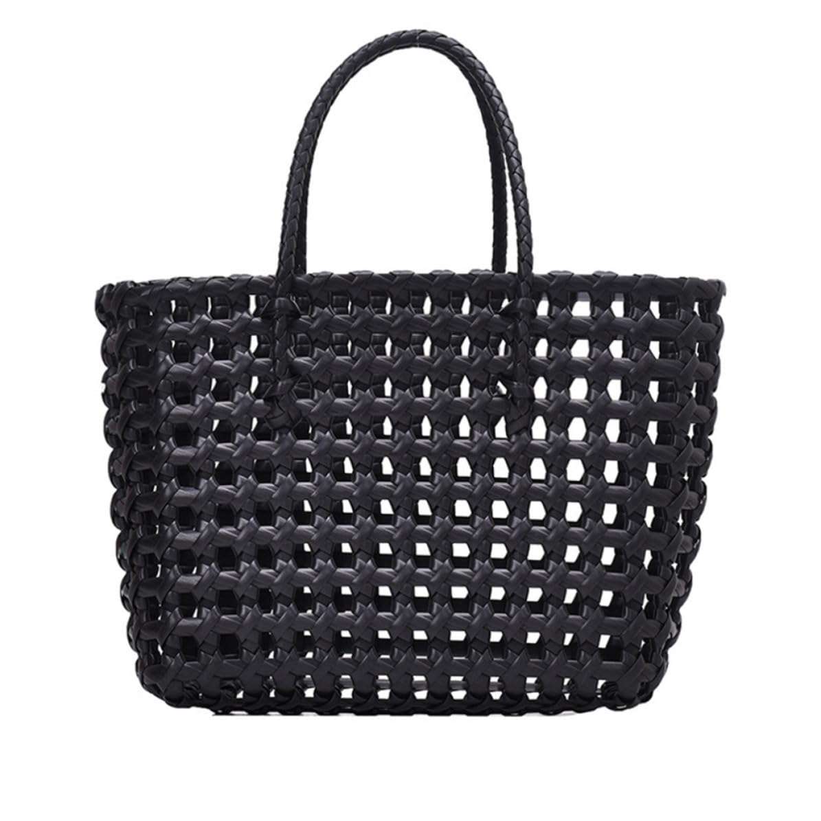 LALAFINA Bolso de Mano de Paja Tejido a Mano, Negro, Diseño Hueco