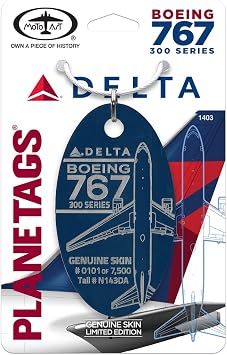 PlaneTags Delta 767 | Genuine Aircraft Skin | Keychains | Luggage Tags | Tail# N143DA | Gifts for Avgeeks | Gifts for Pilots Blue