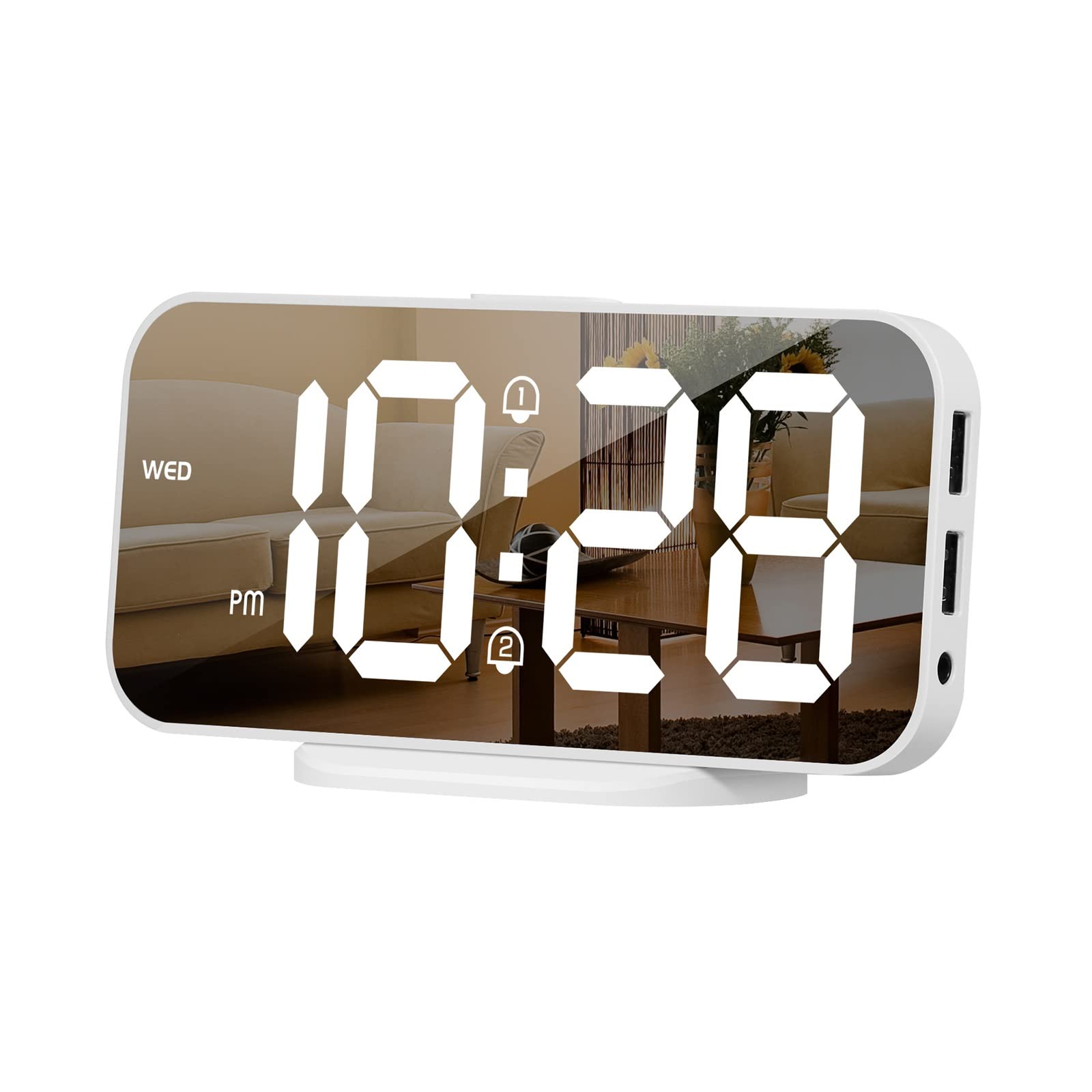 BMKGODN alarm clock， LED,Large Screen Mirror Electronic Clock Digital Alarm,Snooze Function Alarms(B)