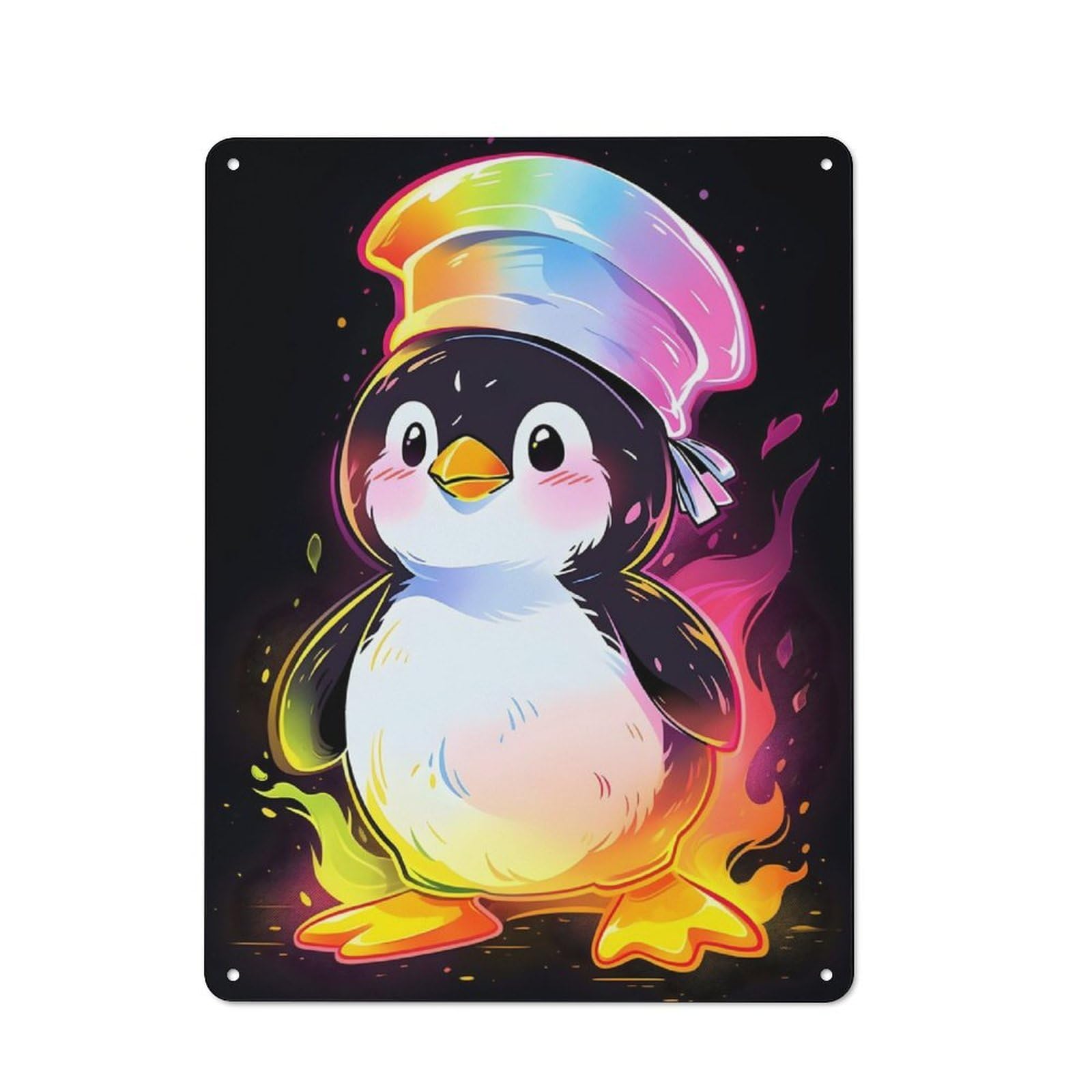 Vintage Tin Sign 40x30cm with Colorful Penguin Chef for Café Or Restaurant, Suited to Wall Displays in Cafés And Restaurants