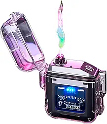 Isqueiro Plasma Elétrico Premium, Transparente, Recarregável USB, com Lanterna LED 3 Modos, IP65 à Prova D'água, 6.6x5.4x2cm