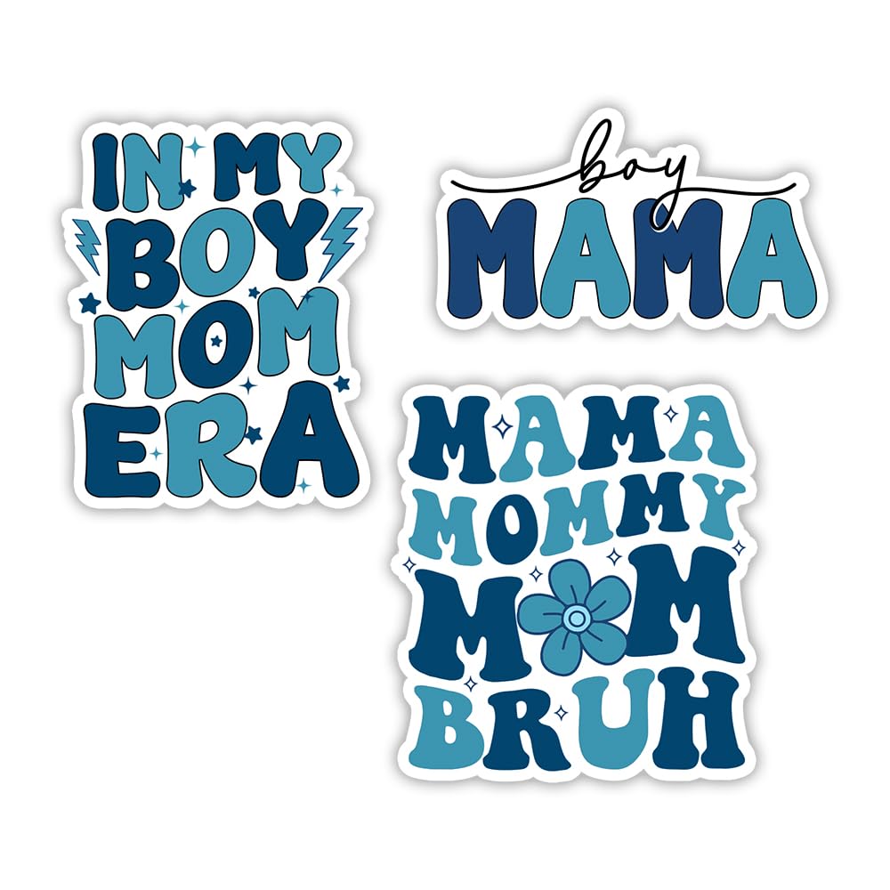 MAIANEY (Set of 3) Funny Boy Mom Stickers 3" in My Boy Mom Era Mama Mommy Bruh Mother's Day Waterproof Vinyl Sticker Boy Mama Birthday Gifts Decorations Laptop Water Bottle Kindle Phone Tumbler