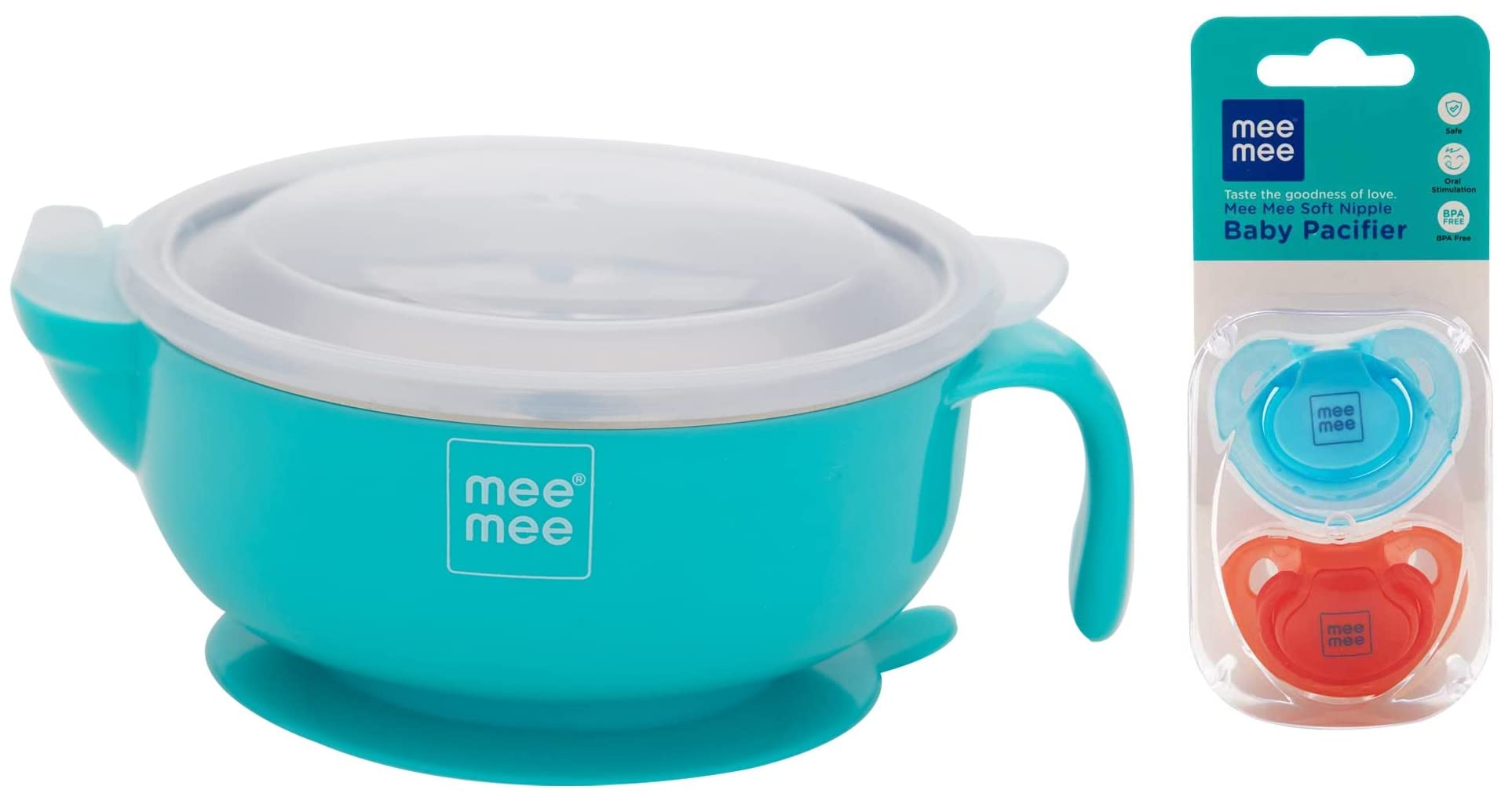 Mee Mee Air Tight Baby Feeding Bowl | BPA Free | Stay Warm Bowl | Food Remains Warm | Suction Non-Spill Bowl (Blue)(Pack of 1) & Mee Mee Soft Nipple Baby Pacifier (Red/Blue), (MM-3750 B)-image-23