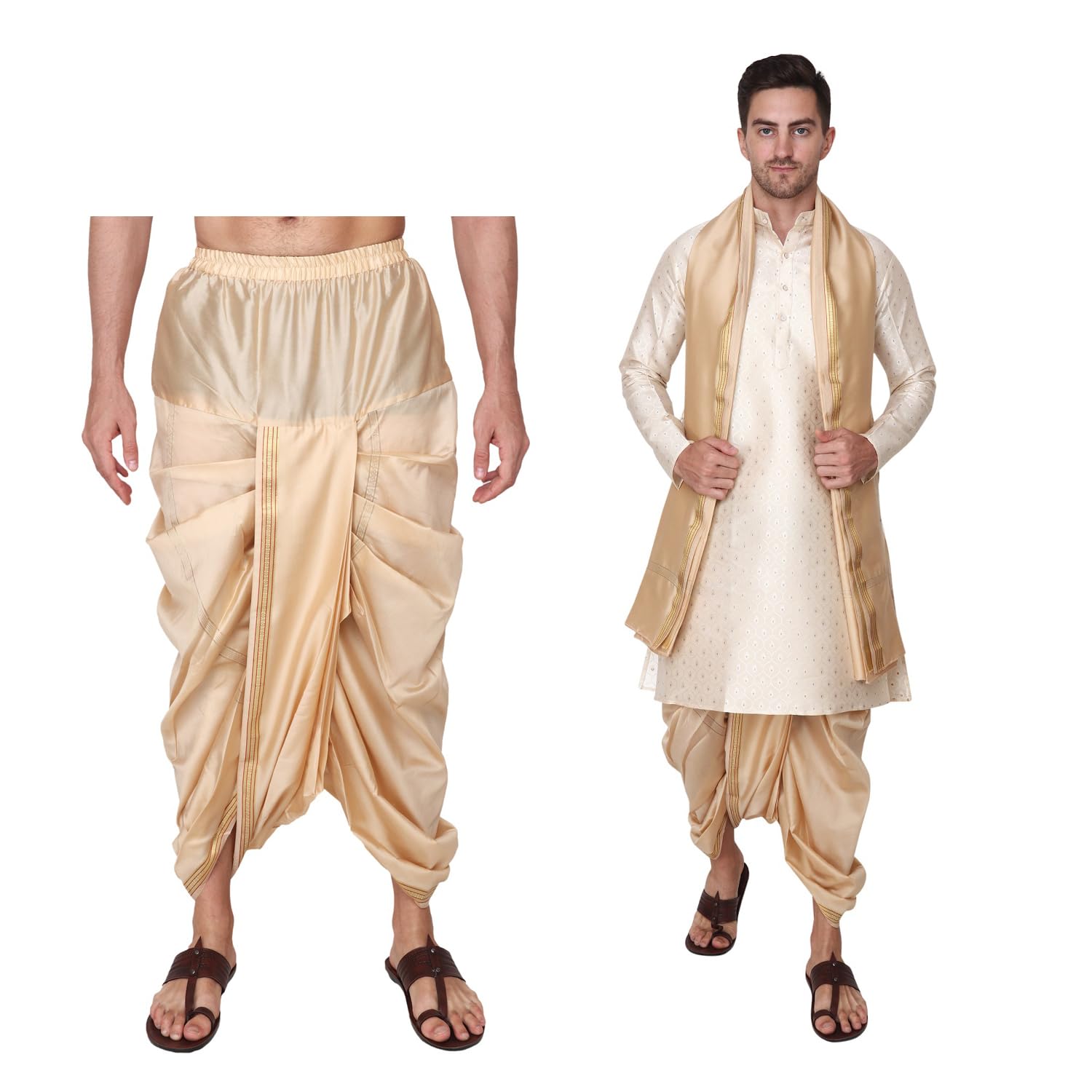 Men's Readymade dhoti for men with Banarasi Jaquard Kurta and Stole, Suitable for Marriage, Pooja, Gift-image-23