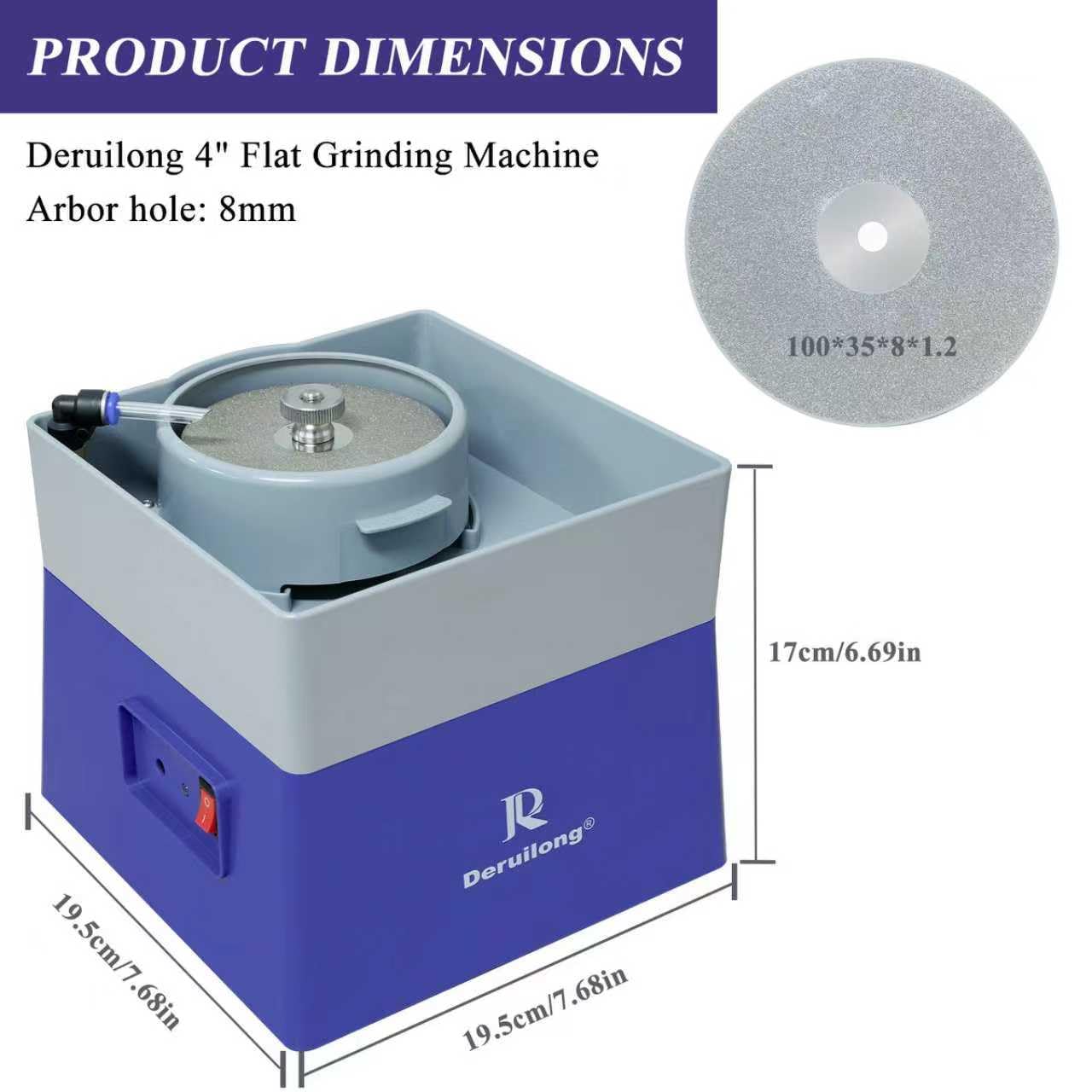 Deruilong 4” Flat Grinding Machine - Grinding Equipment - Shaping and Polishing Tools, Mineral Rock Polishing Machines, Grinding Machines, Includes Rock Mineral Polishing Machine Accessory Kit