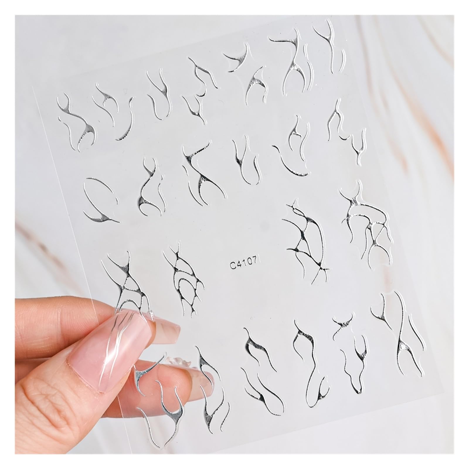 10 Pcs Silver Holographic Lines Nail Stickers Hot Stamping Golden French Star Decals Adhesive Irregular Manicure(NLS241-07-1)