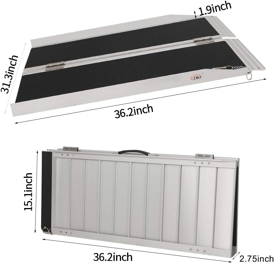 3FT (31"W x 36"L) Wheelchair Ramp, Non-Slip Portable Aluminum Ramp for Wheelchairs Single-Fold 800lbs Weight Capacity for Steps Stairs and Thresholds : Health & Household