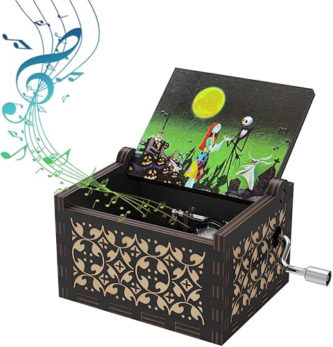 Miniatura 7 de Bolunlun Caja de música de Nightmare Before Christmas, caja de música de madera tallada regalo para novianovio ellacumpleañosNavidadHalloween