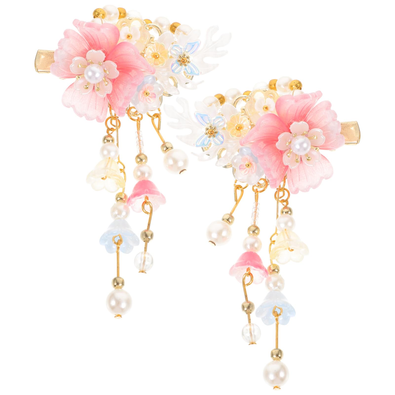 Beavorty Hanfu Hair Accessories 1 Pair Chinese Flower Hair Clips with Tassel Barrette for Women Traditional Styling Accessory 3.78X2.36X0.59In