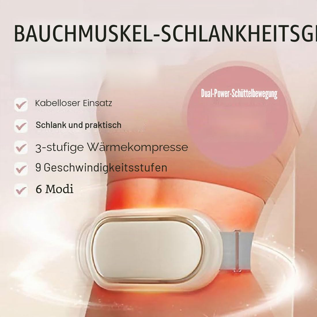 Privater Physiotherapeut für den Bauchbereich, Elektrisch Kabellose Schlankheitsgürtel,Bauchmassagegerät,Tragbare Bauchmuskeltrainer,Bauchmuskel Gürtel Elektrisch mit 6 Modi & 9 Intensitäten