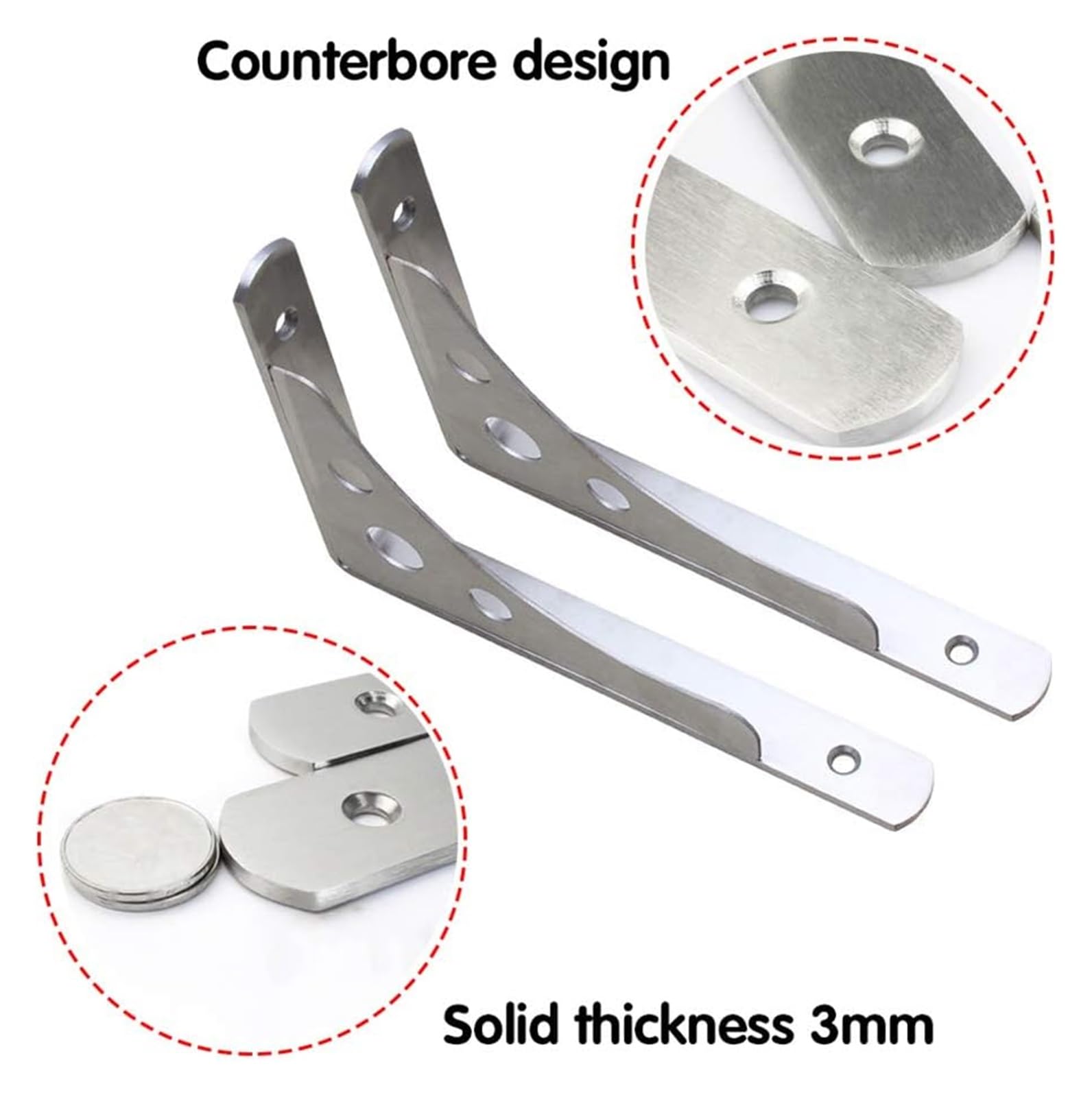 Reggimensola, Staffe Per Mensole Pesanti, Staffe for mensola a muro in acciaio inossidabile argento, staffa angolare for carichi pesanti da 2 pezzi - Angolo di rinforzo angolare for ponteggio galleggi