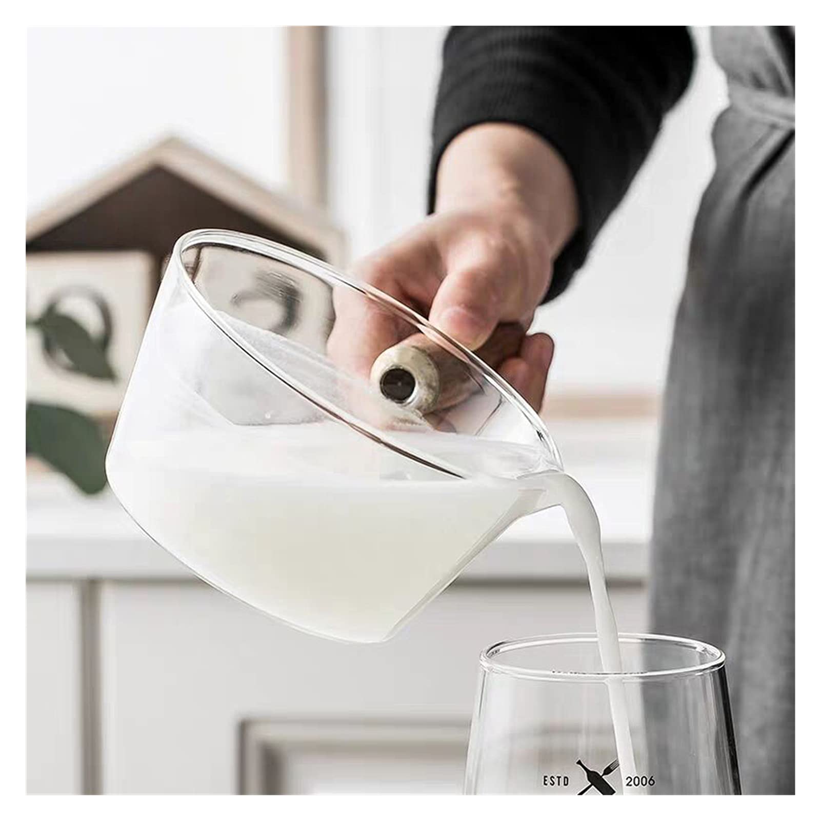Ensaladeras Leche de vidrio Pote de fideos Sopa de fideos Foto de Stock Pote de avena Pan de cocción Hervido Calefacción Pote más cálido con mango de madera Ensalada Cocinar utensilios 600ml Tazones d