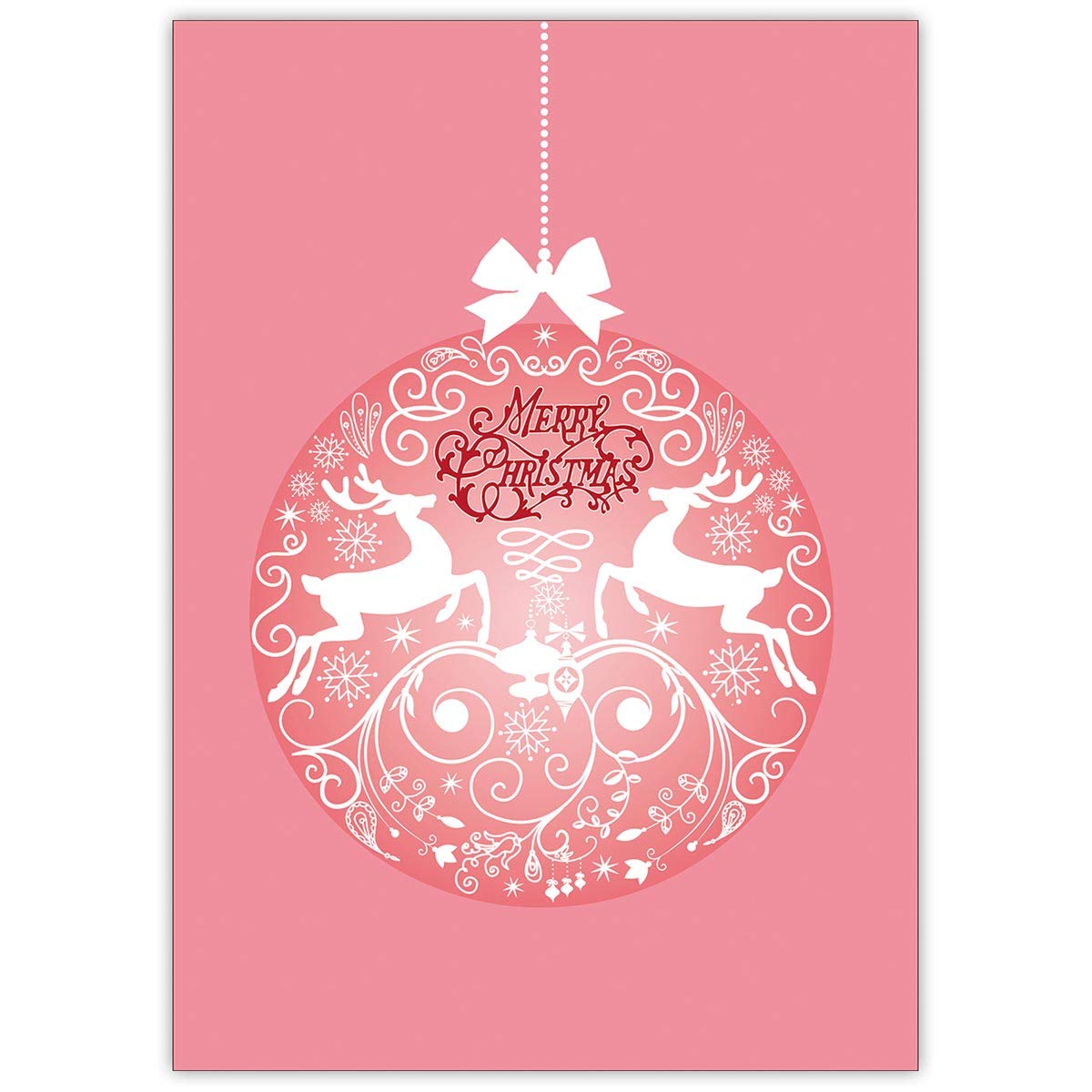 20er Weihnachtskarten Set Edle stilvolle Weihnachtskarten mit Hirsch Weihnachtskugel, rosa, mit ihrem Innendruck (Var2) Weihnachts Glückwunsch zu Neujahr